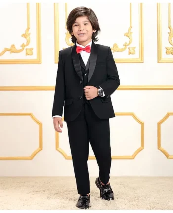 Mark & Mia Cotton Woven Full Sleeves Three Piece Party Suit with Blazer & Bow Detailing - Black