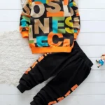 Googo Gaaga Cotton Full Sleeves Text Printed Sweatshirt With Joggers Set - Orange