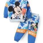 Babyhug Disney Terry Knit Full Sleeves T-Shirt & Lounge Pant Set With Mickey Mouse Graphics - Blue