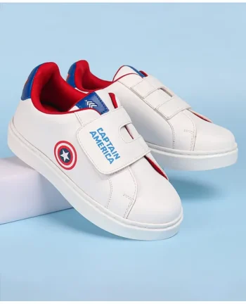 Pine Kids Marvel Avengers Captain America Print Casual Shoes with Velcro Closure - White