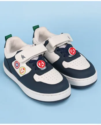 Pine Kids Marvel Avengers Patch Casual Shoes with Velcro Closure - White & Navy Blue