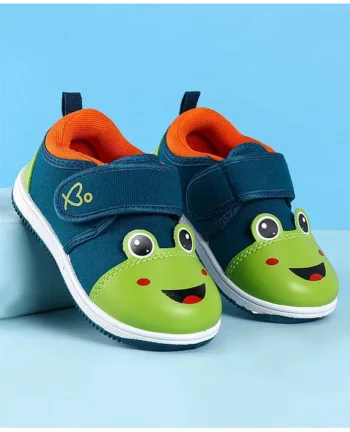 Babyoye Velcro Closure Frog Face Print Casual Shoes - Green & Navy Blue