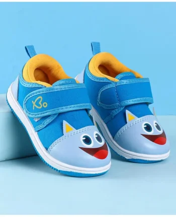 Babyoye Velcro Closure with Animal Face Print Casual Shoes - Blue & Light Blue
