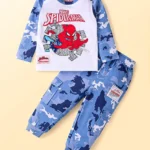 Babyhug Marvel Single Jersey Knit Full Raglan Sleeves T-Shirt & Lounge Pant Set With Spiderman Graphics & Camouflage Print -White & Blue