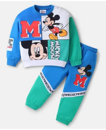 Babyhug Disney Terry Knit Full Sleeves Sweatshirt & Lounge Pant Set With Mickey Mouse Graphics - Multicolor