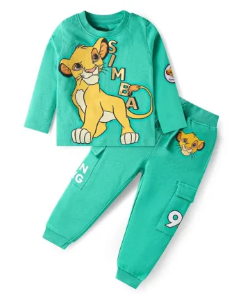 Babyhug Disney Single Jersey Knit Full Sleeves T-Shirt & Lounge Pant Set With Lion King Graphics - Turquoise