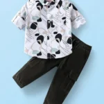Babyhug Cotton Woven Full Sleeves Abstrack Print Shirt & Joggers Set - White & Black