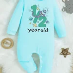 KNITROOT Birthday Theme Full Sleeves Half Year Old Text Printed Romper - Blue