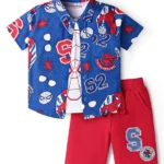 Babyhug Marvel Single Jersey Knit Half Sleeves Spider Man Printed Shirt T-Shirt & Shorts Set - Blue Red & White
