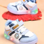 KATS Colour Blocked LED Shoes With Velcro Closure - Sky Blue