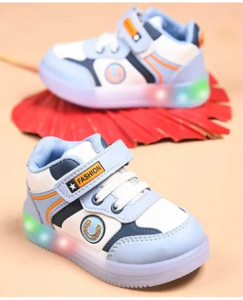 KATS Colour Blocked LED Shoes With Velcro Closure - Sky Blue