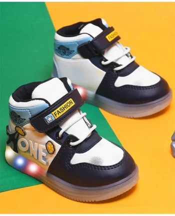 KATS One Text Patch Designed & Colour Blocked LED Shoes With Velcro Closure - Navy Blue