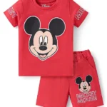 Babyhug Disney Single Jersey Knit Half Sleeves T-Shirt & Shorts Set with Mickey Mouse Graphics - Red