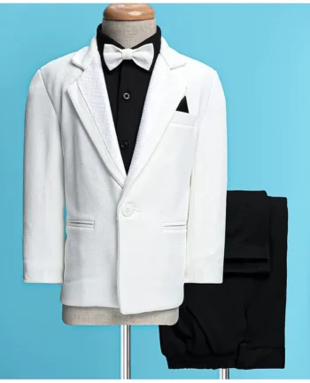 Babyhug Woven Full Sleeves Solid 3 Piece Party Suit With Bow - Black & White