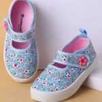 Cute Walk by Babyhug Velcro Closure Casual Shoes with Floral Print & Applique - Light Blue
