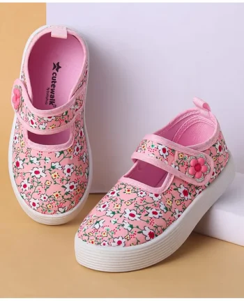 Cute Walk by Babyhug Velcro Closure Casual Shoes with Floral Print & Applique - Pink