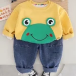 Googo Gaaga Cotton Full Sleeves Snail Patch Detailed Sweatshirt & Joggers Set - Yellow