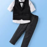 Mark & Mia Cotton Woven Full Sleeves Striped 3 Piece Party Suit With Bow - Black & White