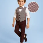 Mark & Mia Cotton Woven Full Sleeves Striped 3 Piece Party Suit With Bow - Maroon & White