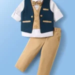Mark & Mia Cotton Woven Full Sleeves Solid 3 Piece Party Suit With Bow - Multicolor