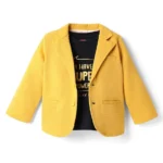 Babyhug Woven Full Sleeves Solid Blazer With Printed T-Shirt - Mustard & Black