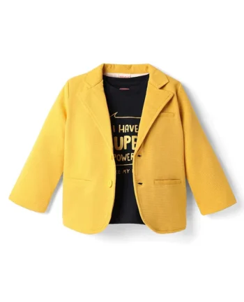 Babyhug Woven Full Sleeves Solid Blazer With Printed T-Shirt - Mustard & Black