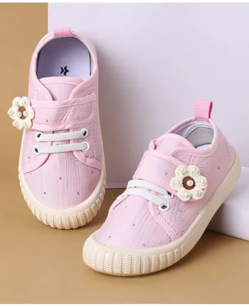 Cute Walk by Babyhug Velcro Closure Casual Shoes with Floral Applique - Pink