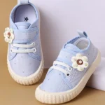Cute Walk by Babyhug Velcro Closure Casual Shoes with Floral Applique - Light Blue