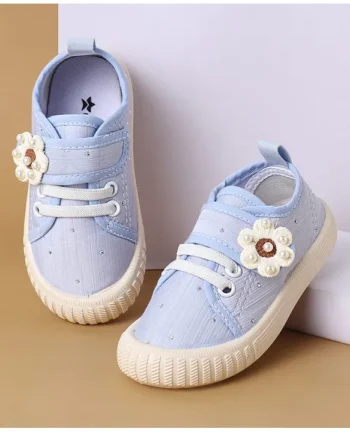 Cute Walk by Babyhug Velcro Closure Casual Shoes with Floral Applique - Light Blue