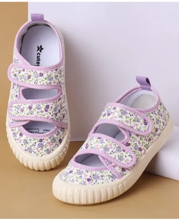 Cute Walk by Babyhug Velcro Closure Casual Shoes with Floral Print - Purple