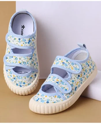 Cute Walk by Babyhug Velcro Closure Casual Shoes with Floral Print - Light Blue