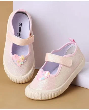 Cute Walk by Babyhug Velcro Closure Casual Shoes with Sequin Heart Applique - Pink