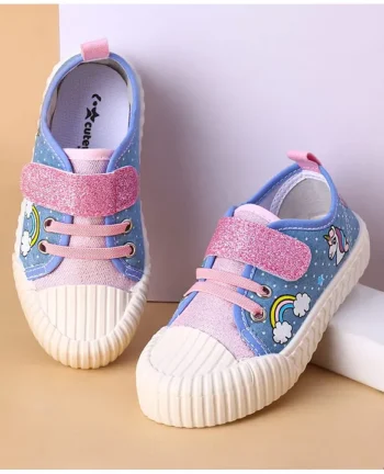 Cute Walk by Babyhug Velcro Closure Casual Shoes with Rainbow Theme Print - Blue