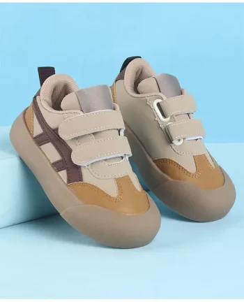 Babyoye Casual Shoes with Velcro Closure & Color Block Design - Beige