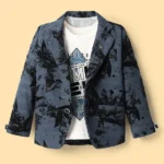Dapper Dudes Full Sleeves Abstract Printed Textured Blazer With Tee - Dark Blue
