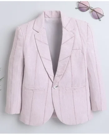Ministitch Linen Full Sleeves Striped Blazer - Baby Pink
