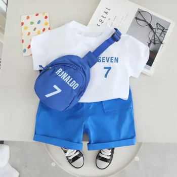 2-Piece Text Print T-shirt and Shorts with Bag