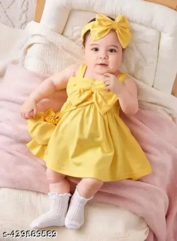 Latest agile trendy girls frocks dresses with bag hair band