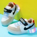 PASSION PETALS Fashion Text Designed Velcro Closure LED Shoes - Pink White & Blue