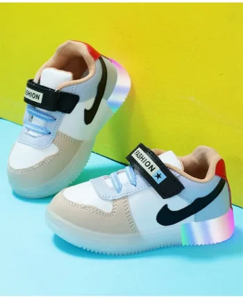 PASSION PETALS Fashion Text Designed Velcro Closure LED Shoes - Pink White & Blue