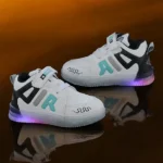 PASSION PETALS Air Text Designed With Velcro Closure LED Shoes - White & Black