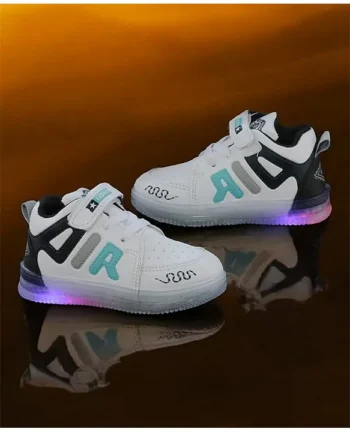 PASSION PETALS Air Text Designed With Velcro Closure LED Shoes - White & Black