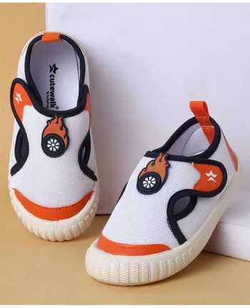 Cute Walk by Babyhug Velcro Closure Casual Shoes With Wheel Applique - Orange & White