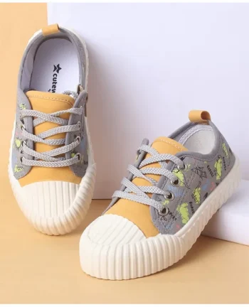 Cute Walk by Babyhug Lace Up Casual Shoes with Dino Print - Grey