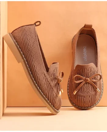 Babyoye Slip Ons Formal Shoes with Bow Applique - Brown