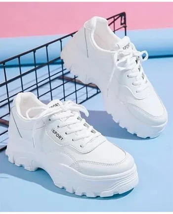 Shoetopia Sport Text Patch Detailed Lace Up Chunky Sneakers - White