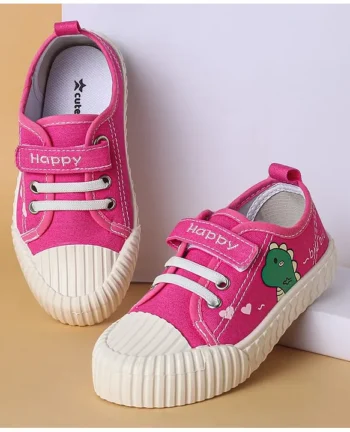 Cute Walk by Babyhug Casual Shoes with Velcro Closure & Dino Print - Fuchsia