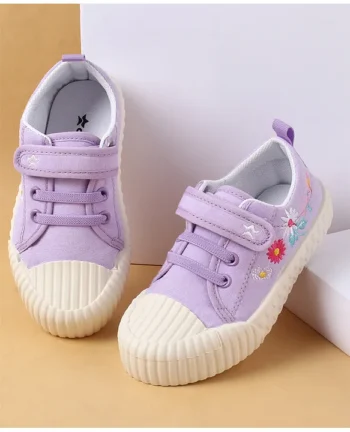 Cute Walk by Babyhug Casual Shoes with Velcro Closure & Floral Embroidery - Purple