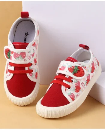 Cute Walk by Babyhug Casual Shoes with Velcro Closure & Strawberry Print - Red