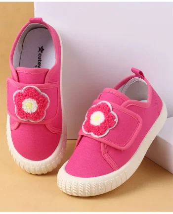 Cute Walk by Babyhug Casual Shoes with Floral Applique & Velcro Closure - Dark Pink